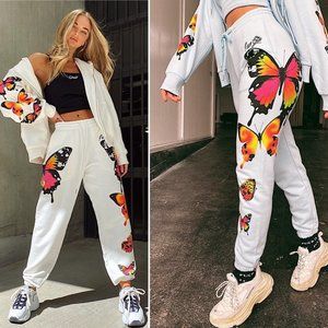 NWOT I.AM.GIA Aporia Butterfly Graphic Print White Sweatpants Track Pants XS